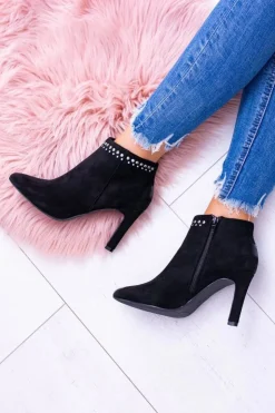 Buty damskie Vinceza Botki Na Słupku|Czarne Botki*Damskie Czarne Botki Na Szpilce Nity Bemi