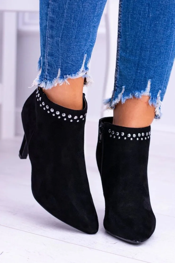 Buty damskie Vinceza Botki Na Słupku|Czarne Botki*Damskie Czarne Botki Na Szpilce Nity Bemi