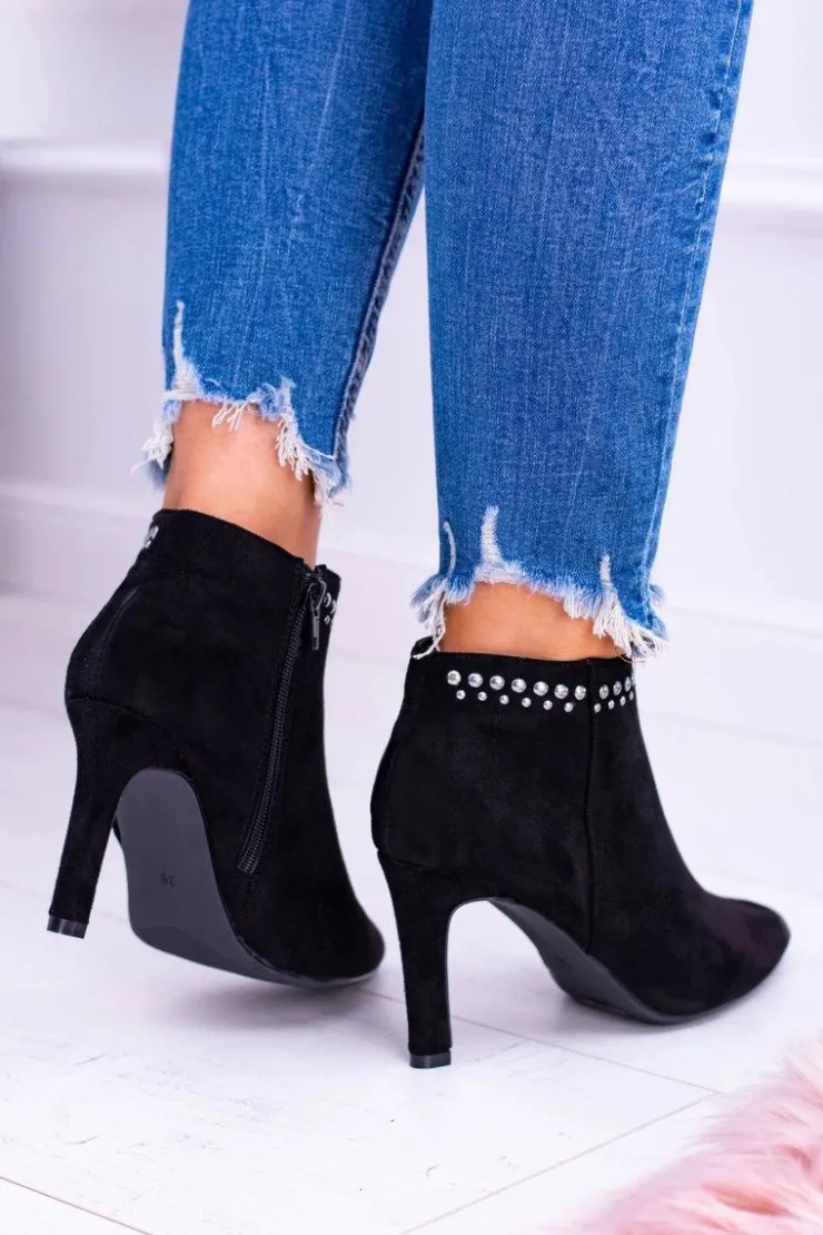 Buty damskie Vinceza Botki Na Słupku|Czarne Botki*Damskie Czarne Botki Na Szpilce Nity Bemi