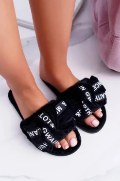 Damskie Boto Damskie Czarne Klapki Z Napisami Lu Boo News