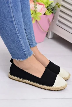 Boto Czarne Espadryle*Damskie Czarne Lniane Espadryle Beżowy Nosek Quebo