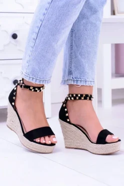 Damskie Boto Damskie Czarne Sandały Na Koturnie Espadryle Coco