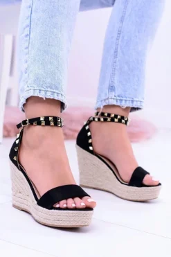 Damskie Boto Damskie Czarne Sandały Na Koturnie Espadryle Coco