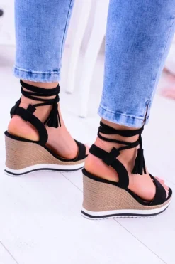 New Boto Damskie Czarne Sandały Na Koturnie Platter