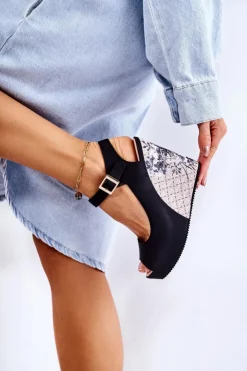 Boto Damskie Czarne Sandały Na Koturnie Nemesis