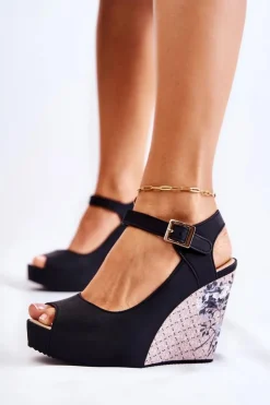 Boto Damskie Czarne Sandały Na Koturnie Nemesis