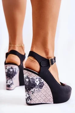 Boto Damskie Czarne Sandały Na Koturnie Nemesis