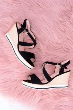 Boto Sandały Na Koturnie*Damskie Czarne Sandały Na Koturnie Showen