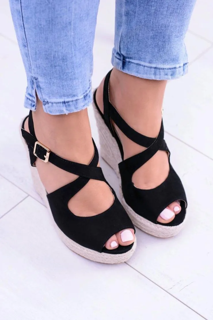 New Boto Damskie Czarne Sandały Na Koturnie Espadryle Elonore