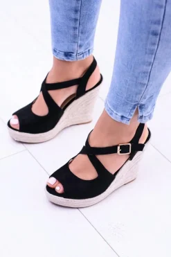 New Boto Damskie Czarne Sandały Na Koturnie Espadryle Elonore