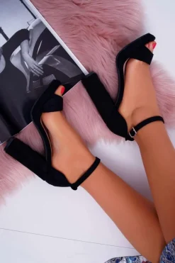 Damskie Boto Damskie Czarne Sandały Na Słupku Platforma Debora