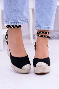 Discount Boto Damskie Czarne Sandały Na Koturnie Espadryle Aude