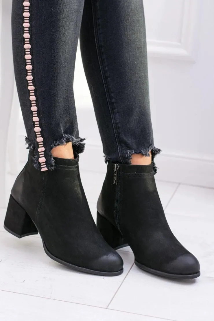 Damskie Boto Damskie Czarne Skórzane Botki Na Słupku Nicole