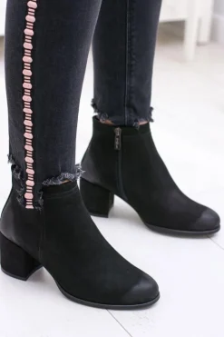 Damskie Boto Damskie Czarne Skórzane Botki Na Słupku Nicole