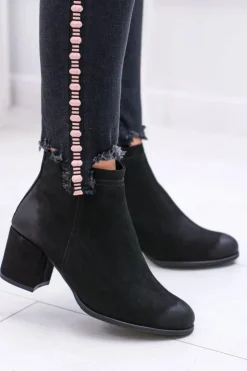 Damskie Boto Damskie Czarne Skórzane Botki Na Słupku Nicole