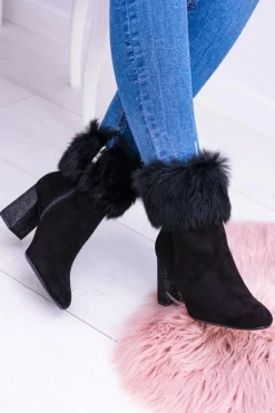 Damskie Laura Messi Damskie Czarne Zamszowe Botki Z Futrem 1689