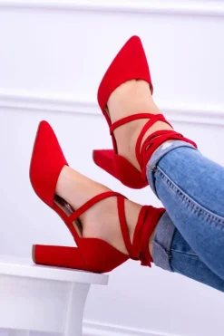 Boto Czółenka Zamszowe|Czółenka Na Słupku*Damskie Czółenka Na Słupku Wiązane Czerwone Demmi