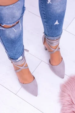 Hot Boto Damskie Czółenka Na Słupku Wiązane Szare Demmi