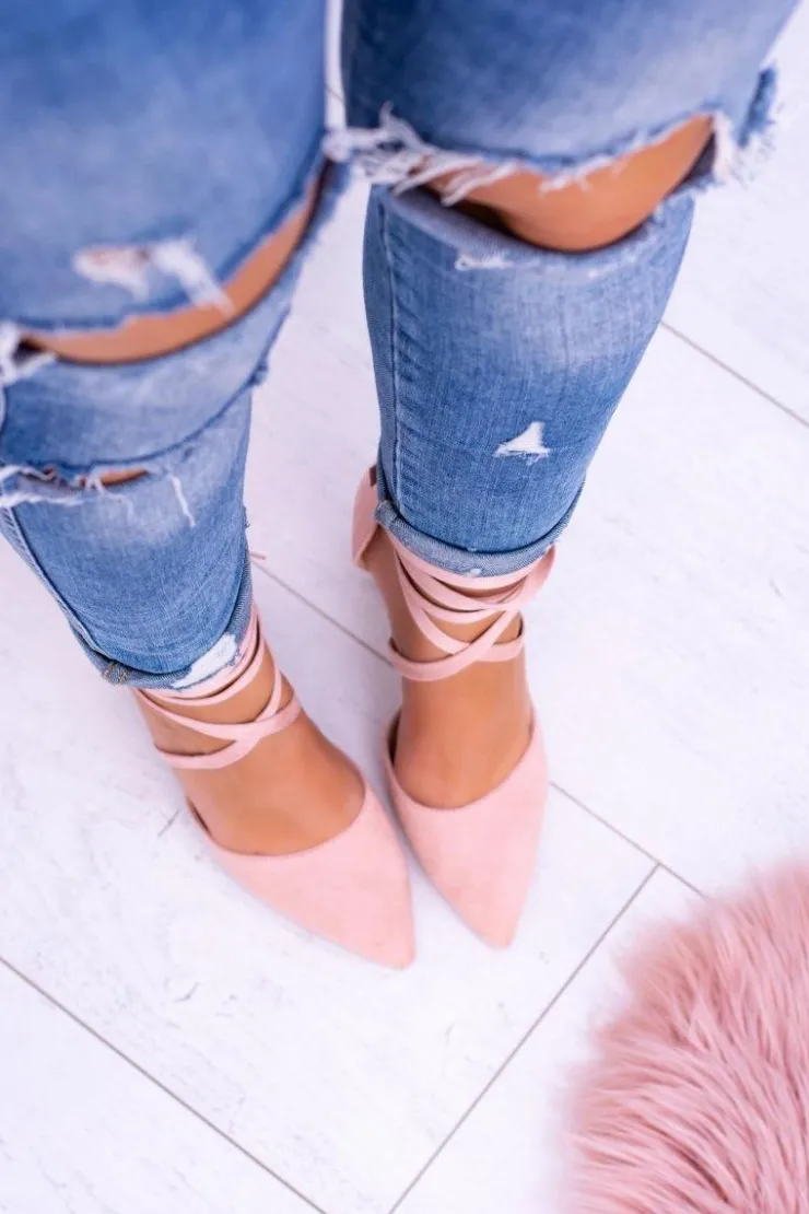 Damskie Boto Damskie Czółenka Na Słupku Wiązane Różowe Demmi