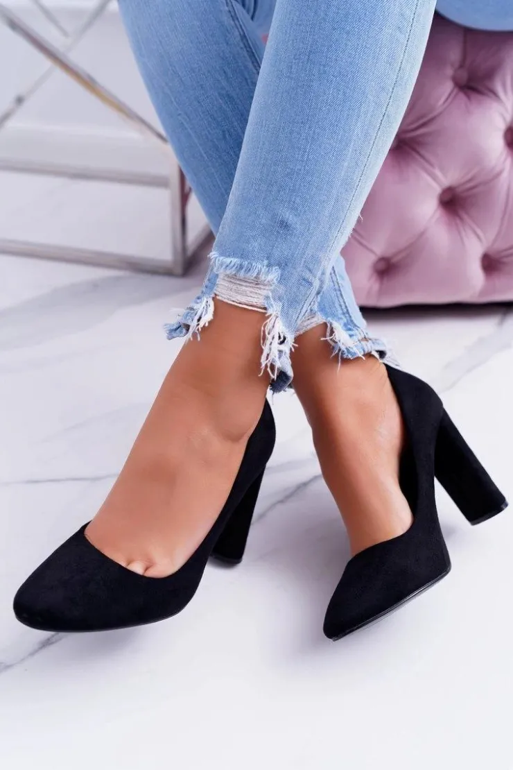 Damskie Boto Damskie Czółenka Na Słupku Zamszowe Czarne Verdi