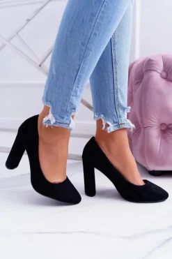 Damskie Boto Damskie Czółenka Na Słupku Zamszowe Czarne Verdi