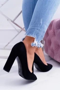 Damskie Boto Damskie Czółenka Na Słupku Zamszowe Czarne Verdi