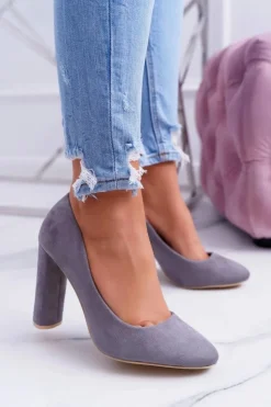 Boto Czółenka Zamszowe|Czółenka Na Słupku*Damskie Czółenka Na Słupku Zamszowe Szare Verdi