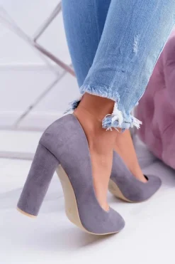 Boto Czółenka Zamszowe|Czółenka Na Słupku*Damskie Czółenka Na Słupku Zamszowe Szare Verdi