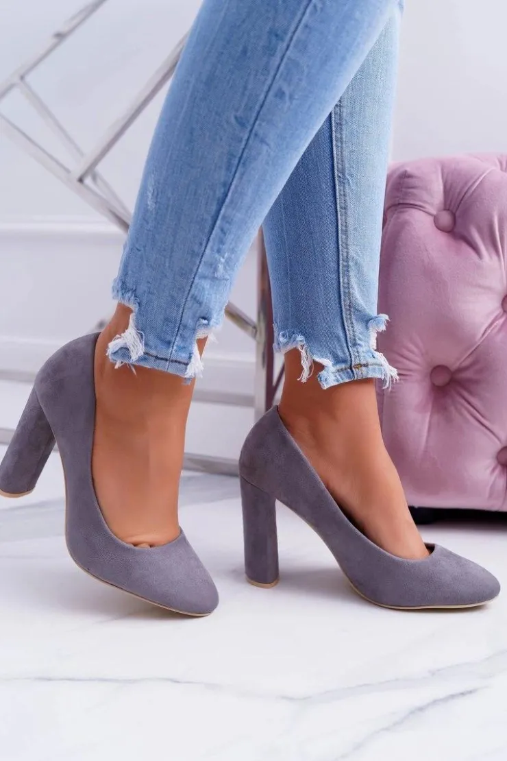 Boto Czółenka Zamszowe|Czółenka Na Słupku*Damskie Czółenka Na Słupku Zamszowe Szare Verdi