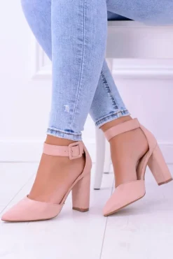 Boto Damskie Czółenka Na Słupku Zamszowe Różowe Harinta