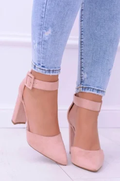 Boto Damskie Czółenka Na Słupku Zamszowe Różowe Harinta