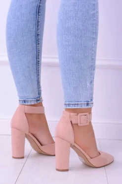 Boto Damskie Czółenka Na Słupku Zamszowe Różowe Harinta