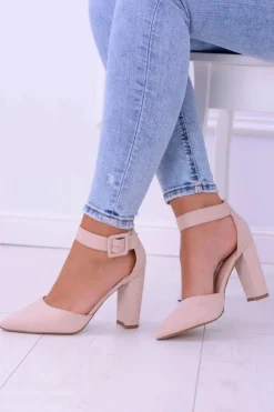 Damskie Boto Damskie Czółenka Na Słupku Zamszowe Beżowe Harinta