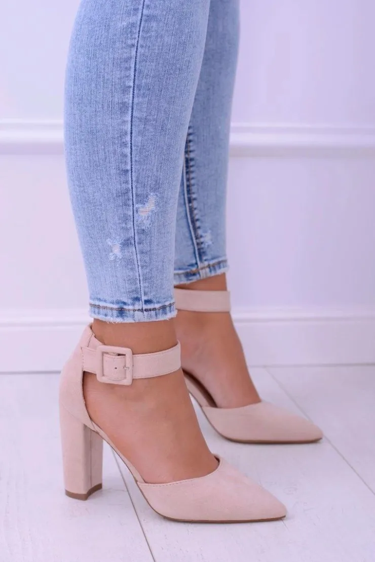 Damskie Boto Damskie Czółenka Na Słupku Zamszowe Beżowe Harinta