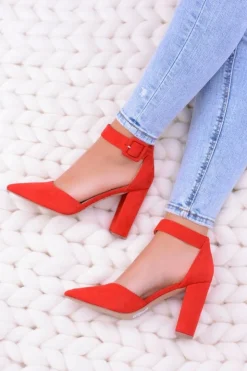 Damskie Boto Damskie Czółenka Na Słupku Zamszowe Czerwone Harinta