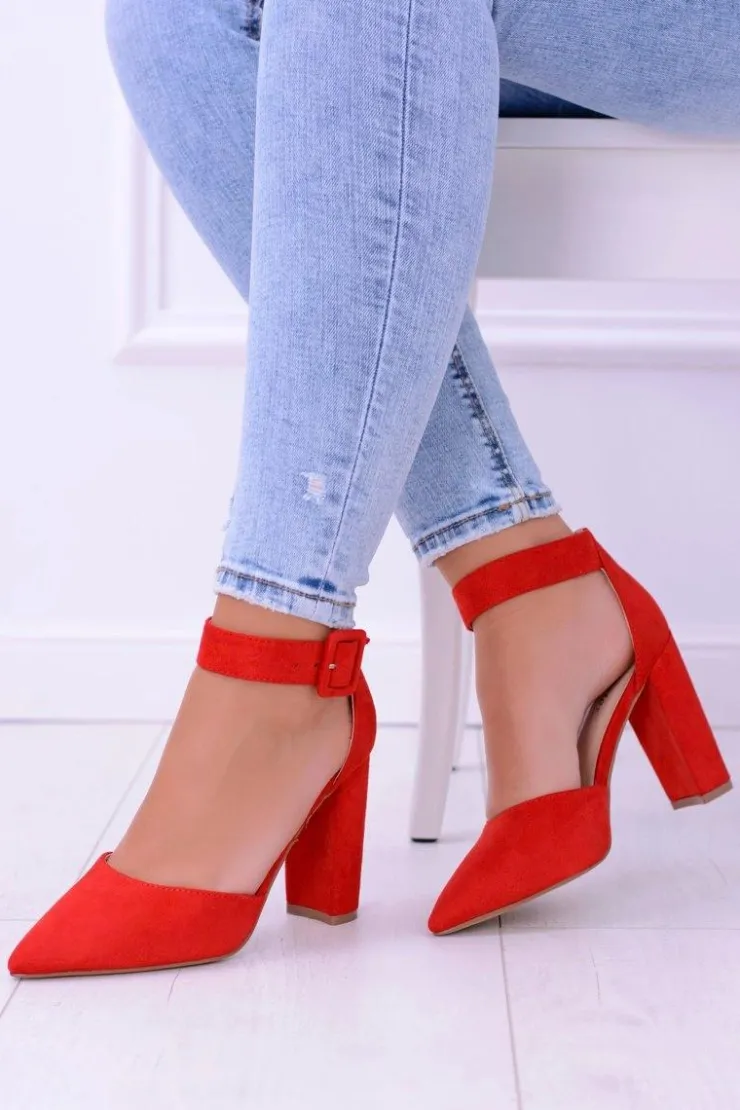 Damskie Boto Damskie Czółenka Na Słupku Zamszowe Czerwone Harinta