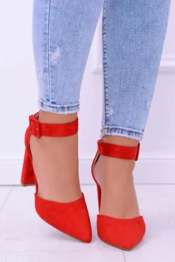 Damskie Boto Damskie Czółenka Na Słupku Zamszowe Czerwone Harinta