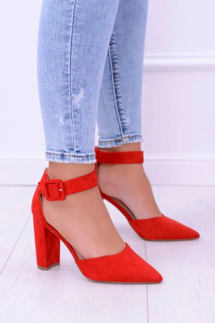 Damskie Boto Damskie Czółenka Na Słupku Zamszowe Czerwone Harinta