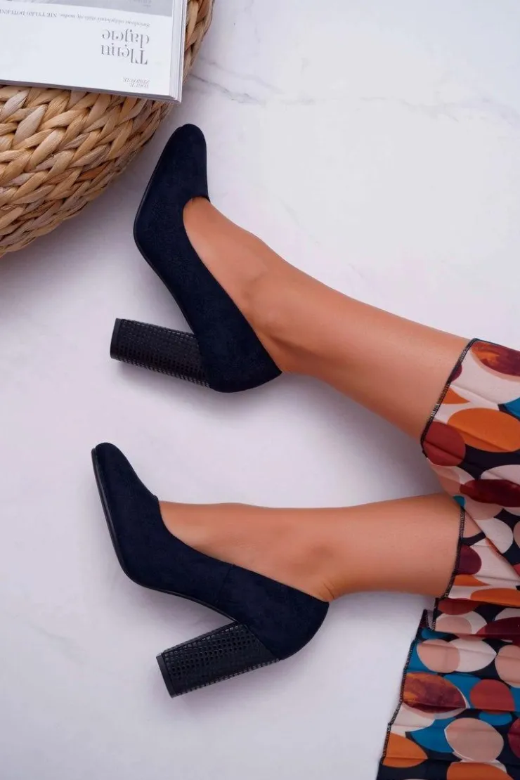 Buty Sergio Leone Czółenka Zamszowe|Czółenka Na Słupku*Damskie Czółenka Sergio Leone PB200 Zamszowe Granatowe Selva