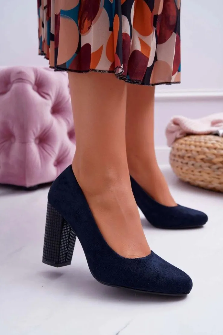 Buty Sergio Leone Czółenka Zamszowe|Czółenka Na Słupku*Damskie Czółenka Sergio Leone PB200 Zamszowe Granatowe Selva