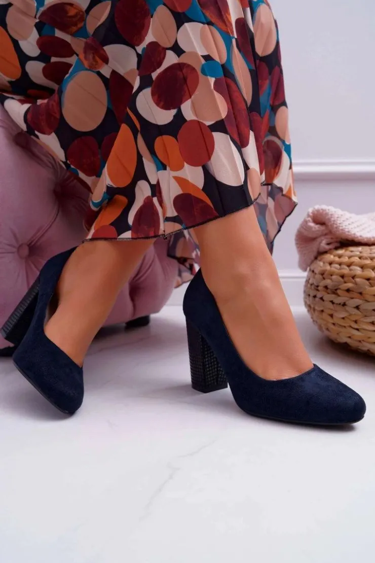 Buty Sergio Leone Czółenka Zamszowe|Czółenka Na Słupku*Damskie Czółenka Sergio Leone PB200 Zamszowe Granatowe Selva