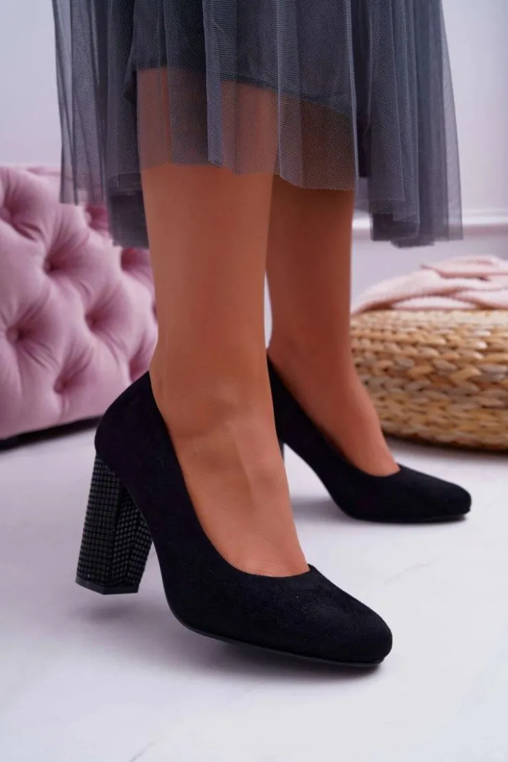 Buty Sergio Leone Czółenka Na Słupku|Czółenka Zamszowe*Damskie Czółenka Sergio Leone PB200 Zamszowe Czarne Selva