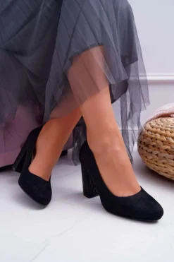 Buty Sergio Leone Czółenka Na Słupku|Czółenka Zamszowe*Damskie Czółenka Sergio Leone PB200 Zamszowe Czarne Selva