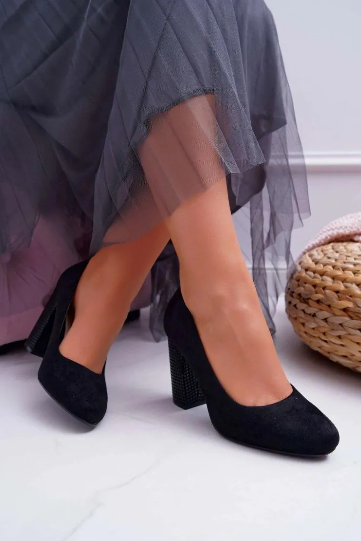 Buty Sergio Leone Czółenka Na Słupku|Czółenka Zamszowe*Damskie Czółenka Sergio Leone PB200 Zamszowe Czarne Selva