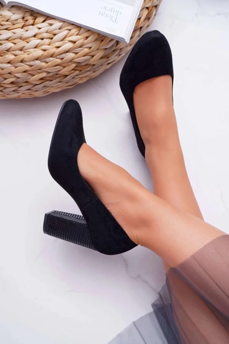 Buty Sergio Leone Czółenka Na Słupku|Czółenka Zamszowe*Damskie Czółenka Sergio Leone PB200 Zamszowe Czarne Selva