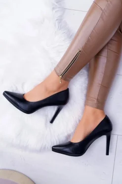 Buty Sergio Leone Czółenka Zamszowe*Damskie Czółenka Szpilki Sergio Leone Czarne Matowe Misawu