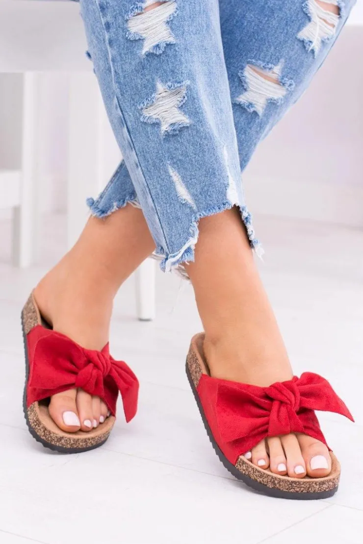 Boto Klapki Korkowe|Klapki Damskie Klasyczne*Damskie Czerwone Klapki Na Korku Kokarda Dominica