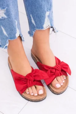 Boto Klapki Korkowe|Klapki Damskie Klasyczne*Damskie Czerwone Klapki Na Korku Kokarda Dominica