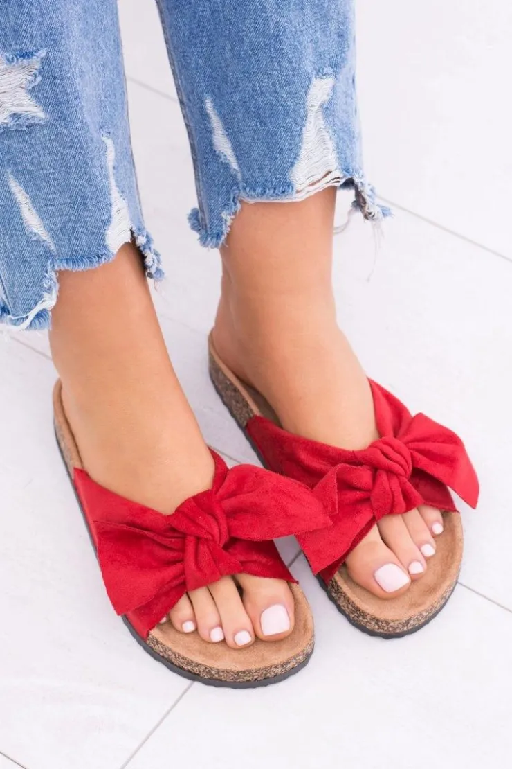 Boto Klapki Korkowe|Klapki Damskie Klasyczne*Damskie Czerwone Klapki Na Korku Kokarda Dominica