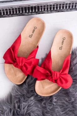 Boto Klapki Korkowe|Klapki Damskie Klasyczne*Damskie Czerwone Klapki Na Korku Kokarda Dominica